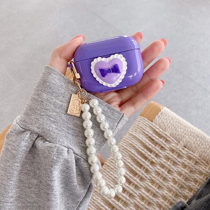 Estuche para AirPods con forma de corazón y perla