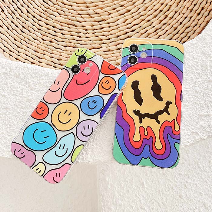 Funda para iPhone con cara sonriente psicodélica