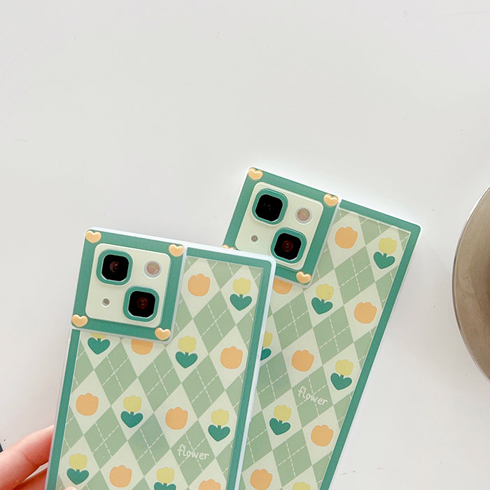 Funda para iPhone con diseño de tulipanes y rombos