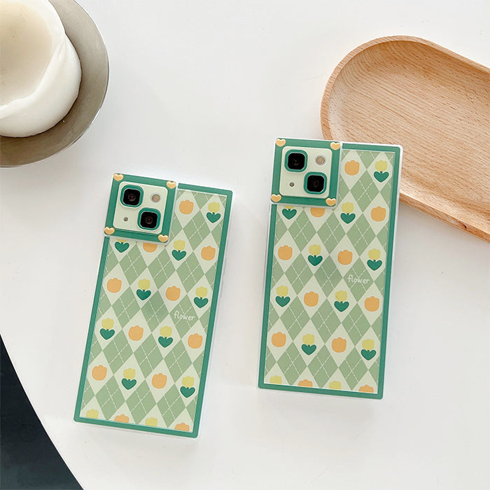 Funda para iPhone con diseño de tulipanes y rombos