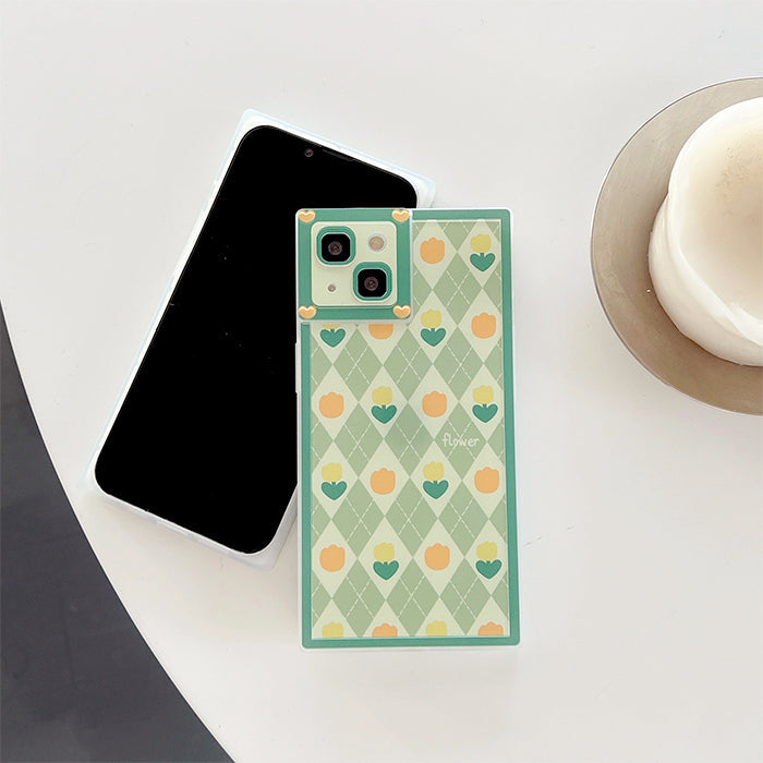 Funda para iPhone con diseño de tulipanes y rombos