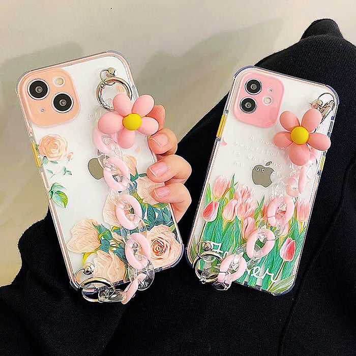 Funda para iPhone con cadena de tulipanes