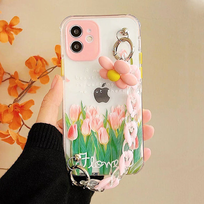 Funda para iPhone con cadena de tulipanes