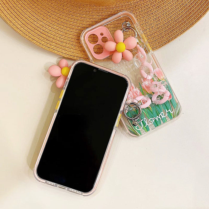 Funda para iPhone con cadena de tulipanes