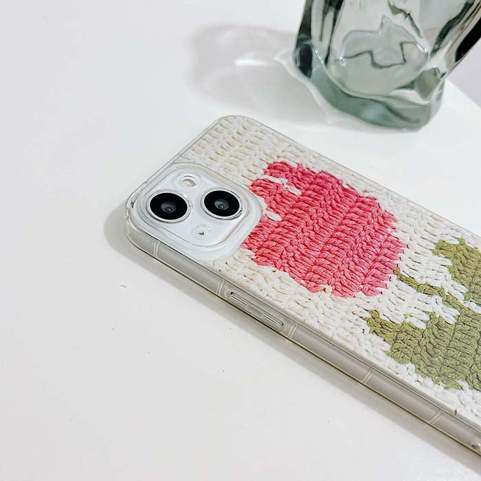 Funda para iPhone de crochet con tulipanes