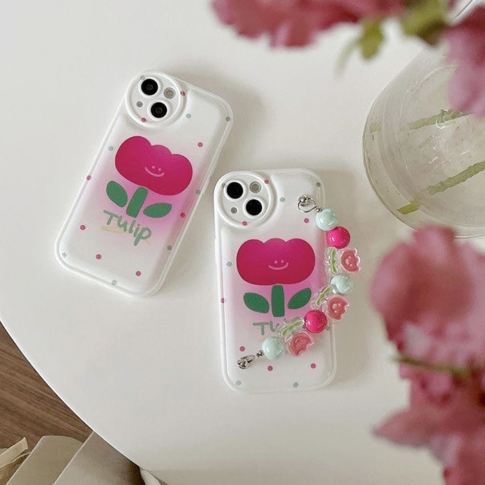 Funda para iPhone con cadena de flores de tulipán