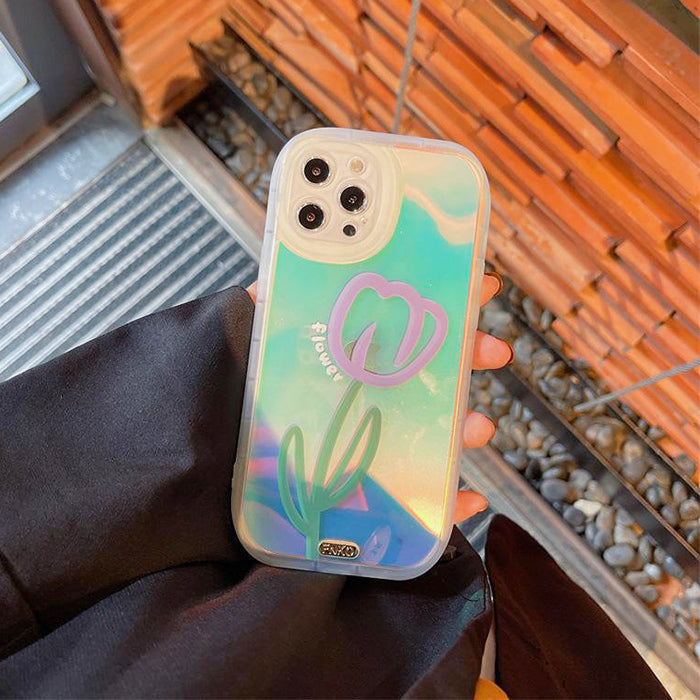 Funda holográfica para iPhone con diseño de tulipán