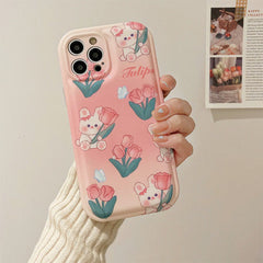 Funda para iPhone con tulipanes y conejito