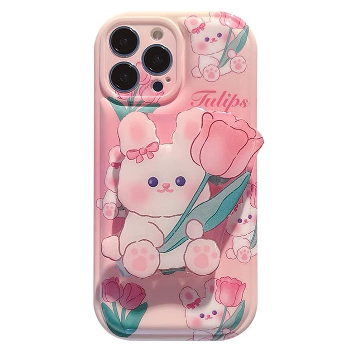 Funda para iPhone con tulipanes y conejito