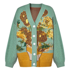 Van Gogh Sunflowers Knit Cardigan