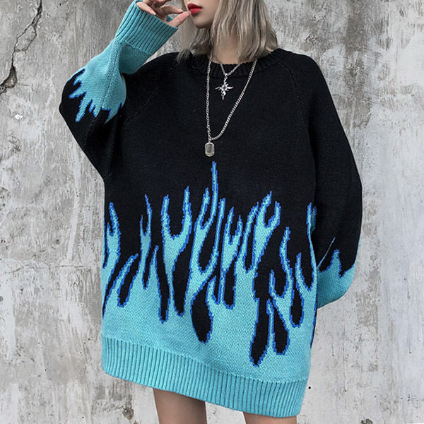 Suéter vintage con llamas azules