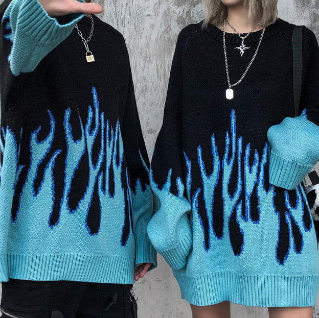 Suéter vintage con llamas azules