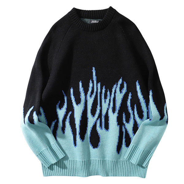 Suéter vintage con llamas azules