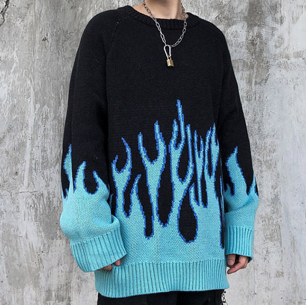 Suéter vintage con llamas azules