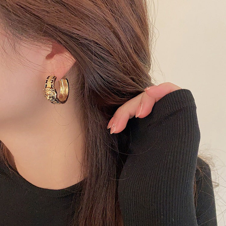 Vintage Style Lion Hoop Earrings