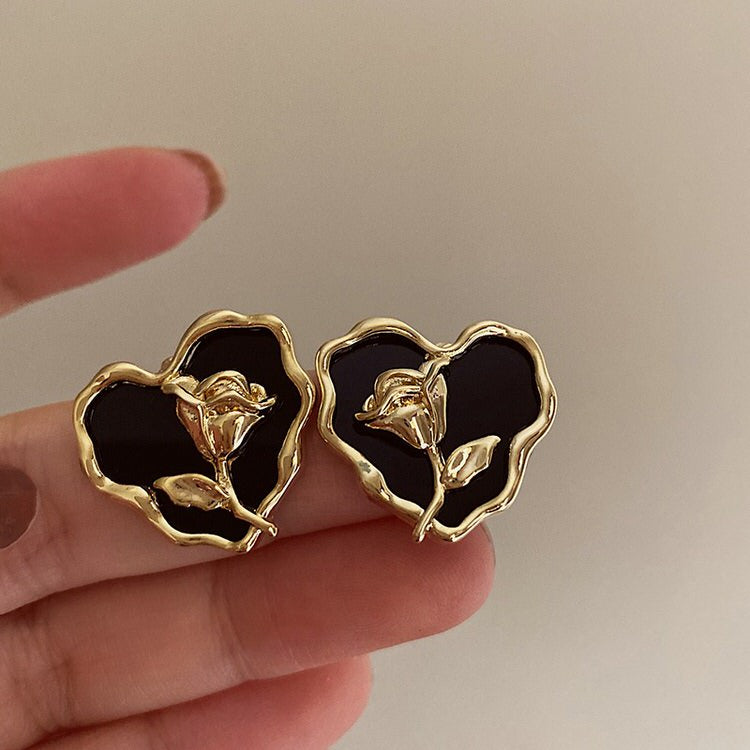 Vintage Style Rose Heart Earrings