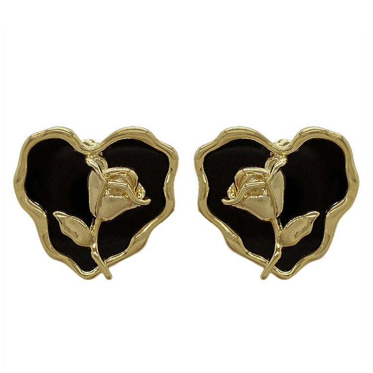 Pendientes de corazón de rosa estilo vintage