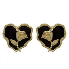 Pendientes de corazón de rosa estilo vintage