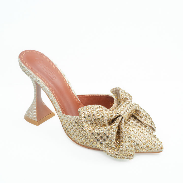 POINTED TOE BOW HIGH HEELS PUMPS - Gold