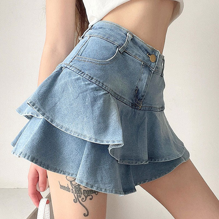 Y2K Denim Ruffled Skirt