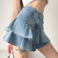 Y2K Denim Ruffled Skirt