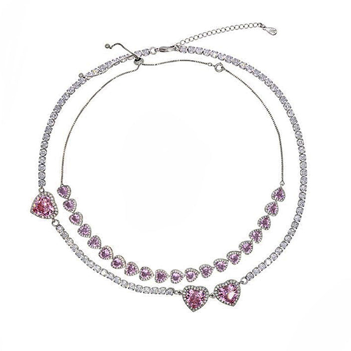 Y2K Pink Heart Rhinestone Necklace