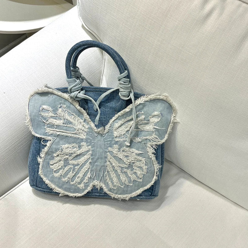 Bolso de mano con mariposa de mezclilla estética Y2K