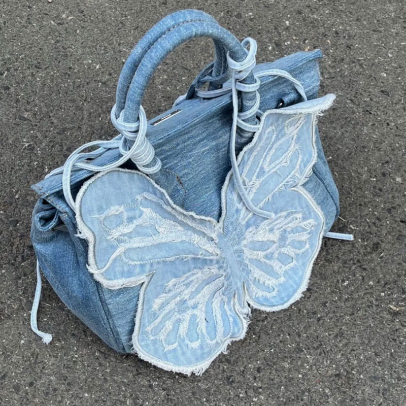 Bolso de mano con mariposa de mezclilla estética Y2K