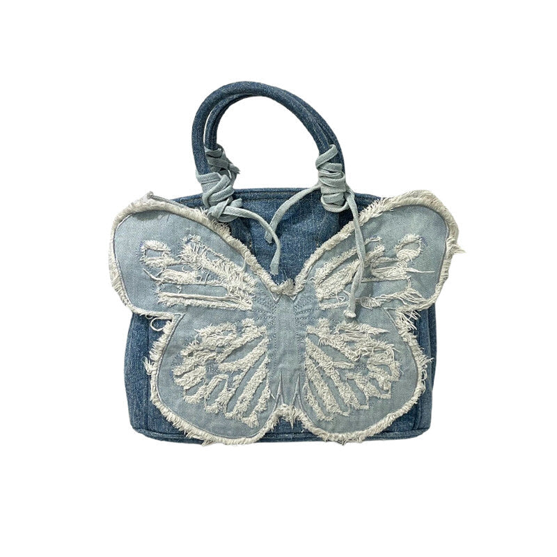 Bolso de mano con mariposa de mezclilla estética Y2K