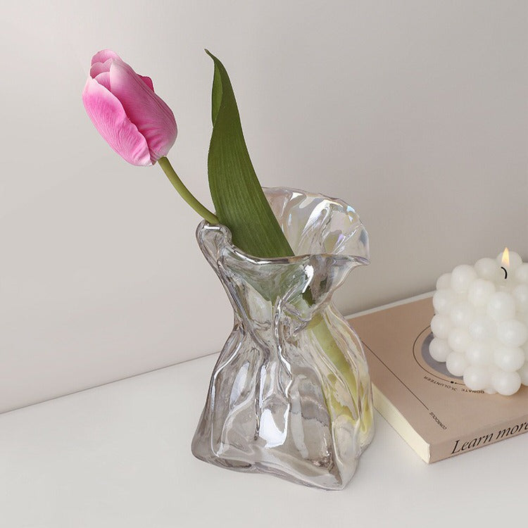 Crumpled Paper Glass Flower Vase