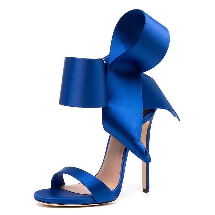 Bow Strap Stiletto Sandals - Blue