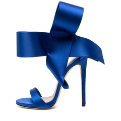 Bow Strap Stiletto Sandals - Blue