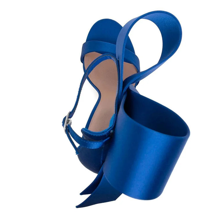 Bow Strap Stiletto Sandals - Blue