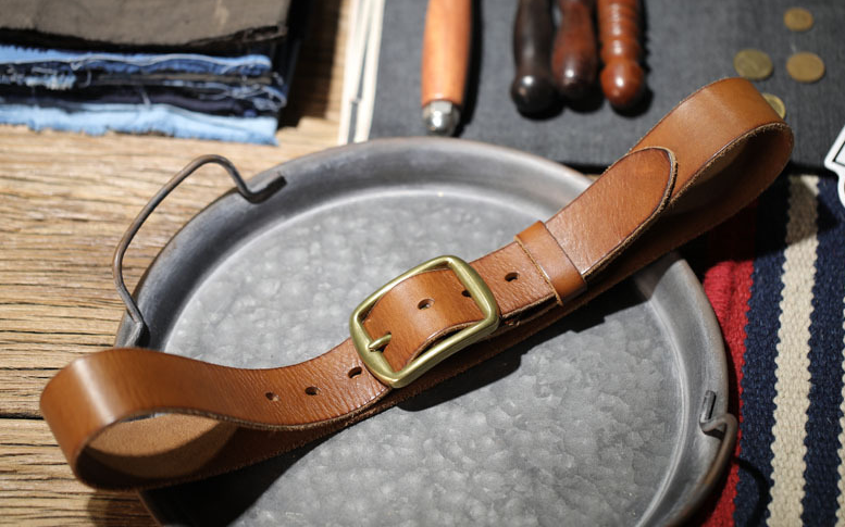 Vintage Handmade Brass Buckle Leather Belt