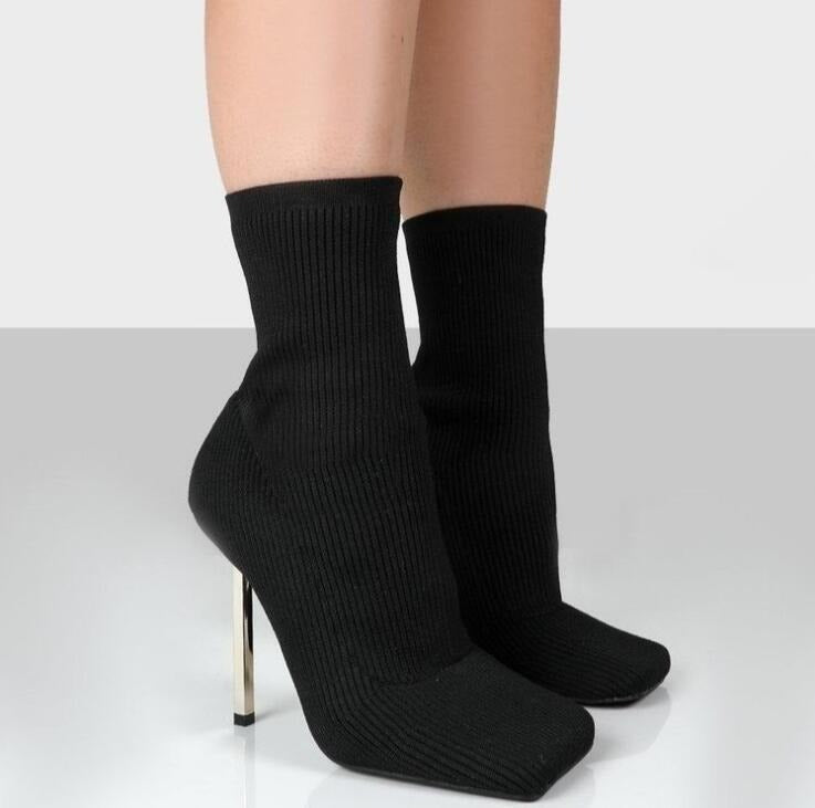 Stretch High Heel Stiletto Knit Boots