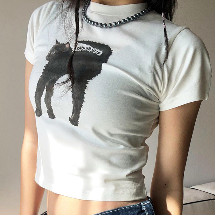 Black Cat Crop Top