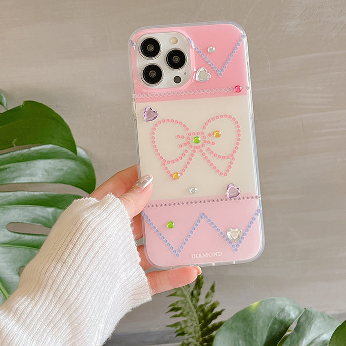 Funda para iPhone con lazo y diamantes de imitación