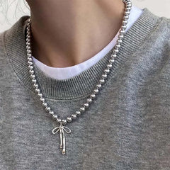 Bow Pendant Pearl Necklace