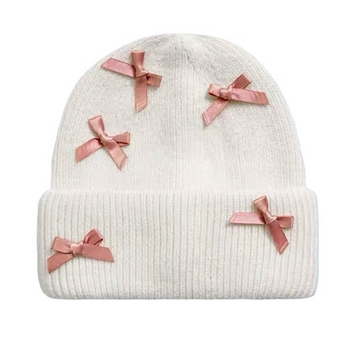 Gorro de lana con lazos suaves para niña