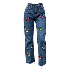 Jeans mit Schmetterlingsstickerei