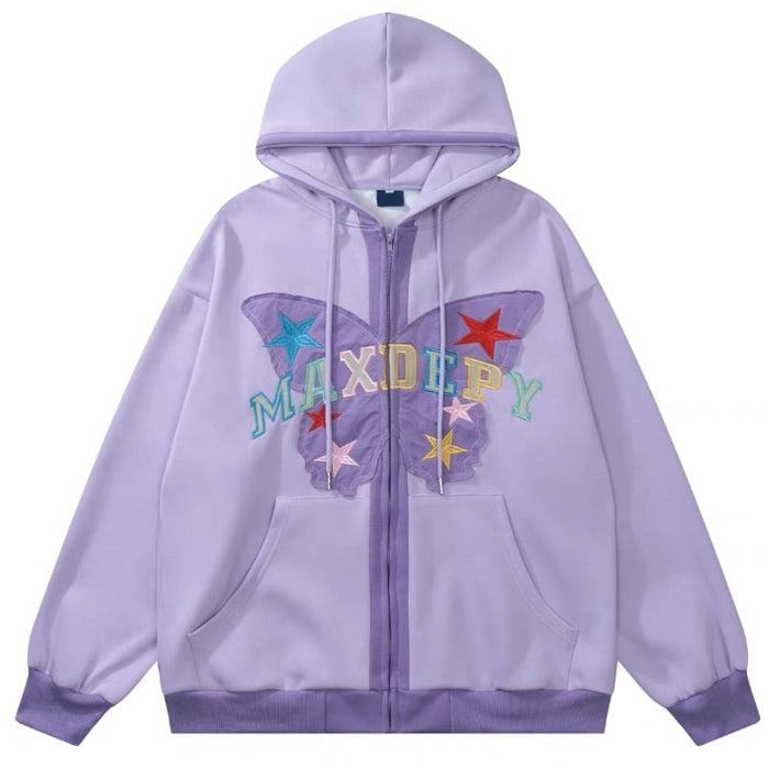 Sudadera con capucha y cremallera con bordado de mariposas