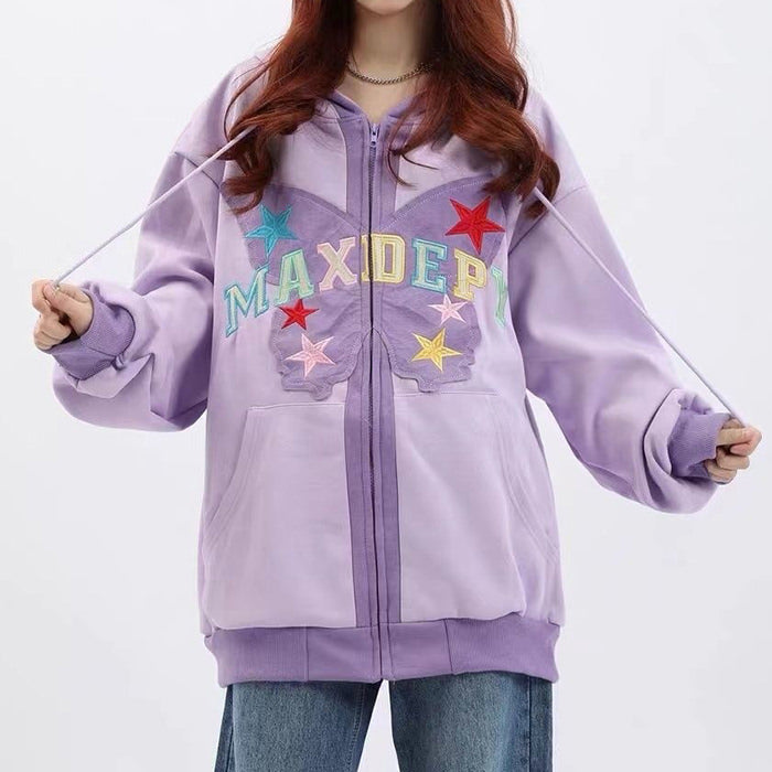 Sudadera con capucha y cremallera con bordado de mariposas