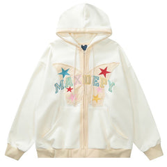 Sudadera con capucha y cremallera con bordado de mariposas