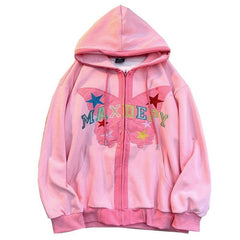 Sudadera con capucha y cremallera con bordado de mariposas