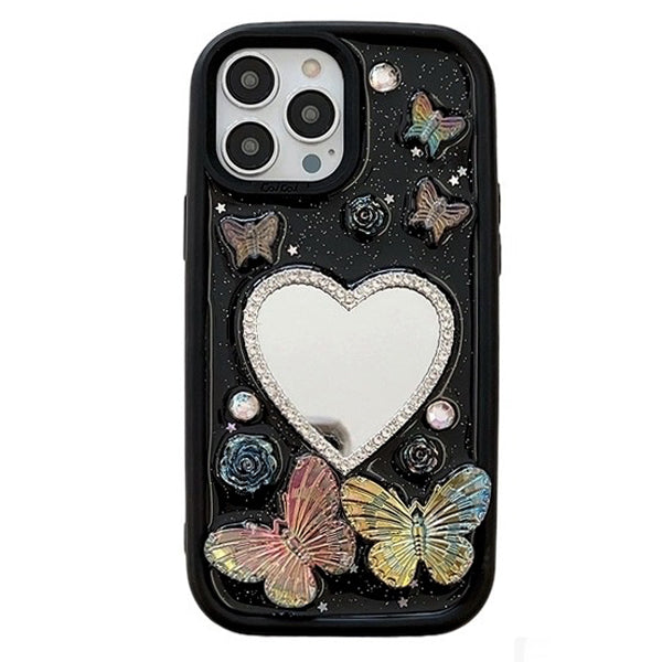 Funda para iPhone con espejo y diseño de mariposas y flores