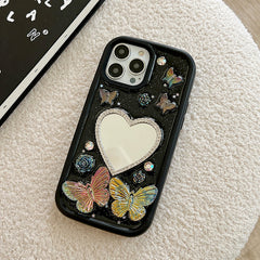 Funda para iPhone con espejo y diseño de mariposas y flores