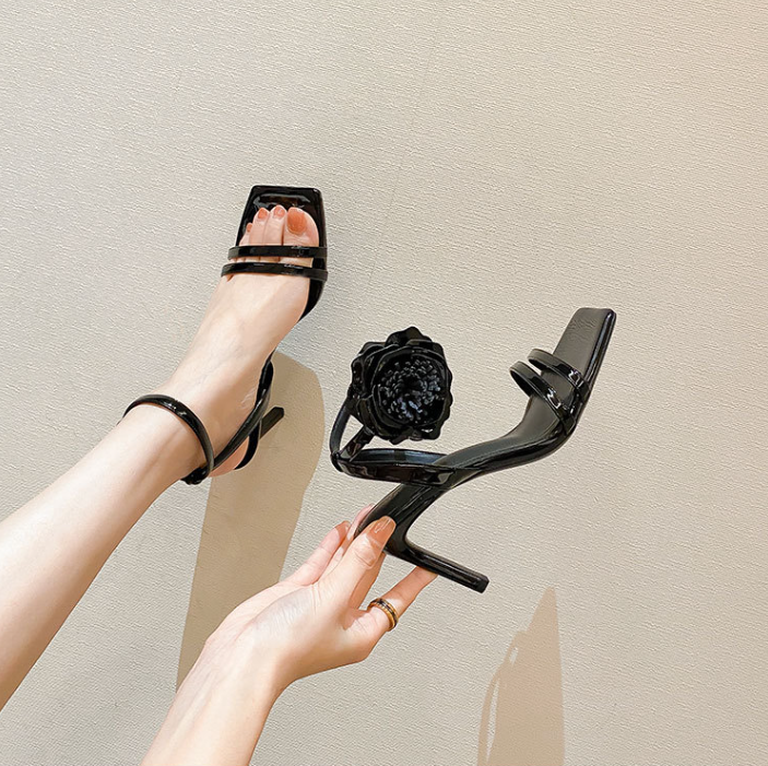 Floral Open-Toe High-Heeled Sandals