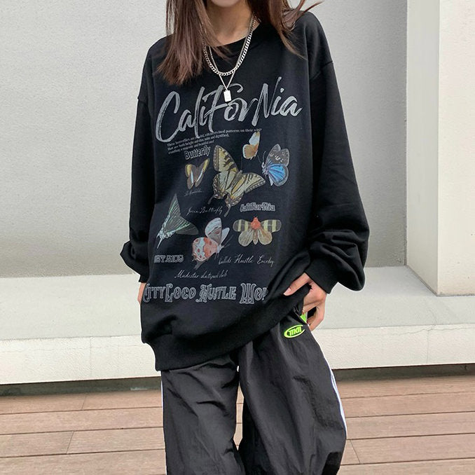 Sudadera estética con estampado de mariposas