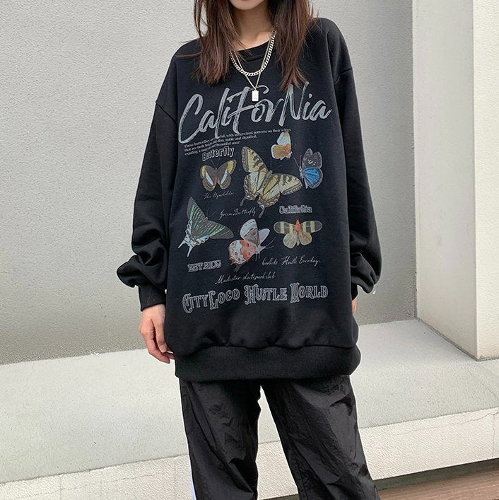 Sudadera estética con estampado de mariposas