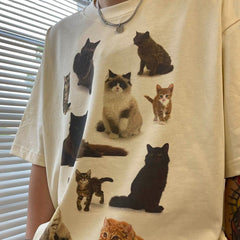 Ästhetisches T-Shirt mit Katzen-Print